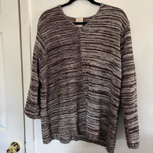 Bobbie Brooks brown and cream v-neck striped thick knit sweater
